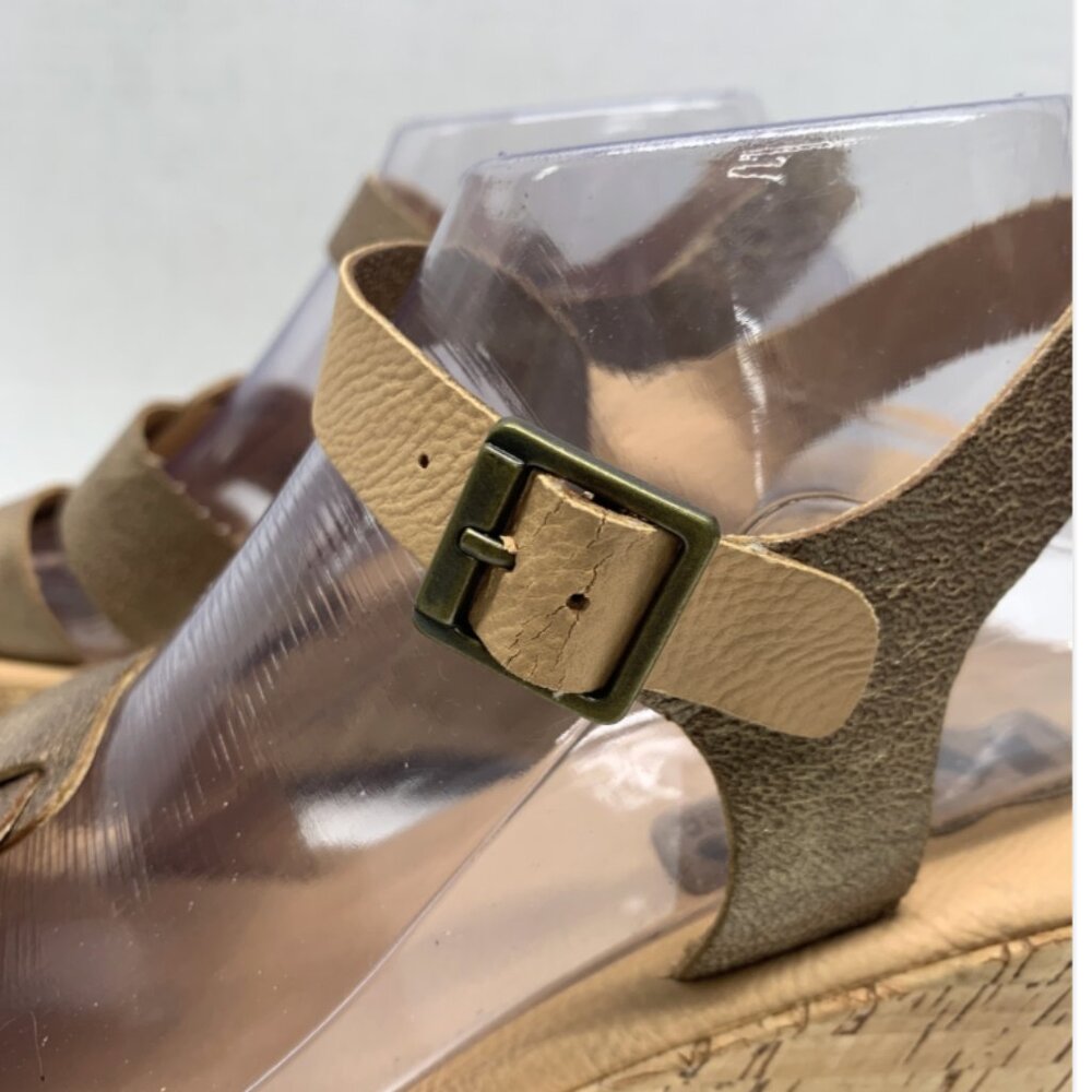 Korks by Kork Ease Wedge Sandal Open Toe Ankle Strap Cork Heels Metallic Gold 10 - Picture 7 of 12